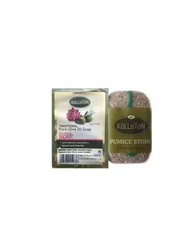 Kalliston Set Olive Oil Soap Rose & Pumice Stone 100gr 6434 Kalliston