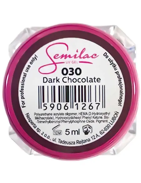 Semilac Uv Gel 030 Dark Chocolate 5ml 4212 Semilac Semilac UV/LED GEL €4.45 €3.59 Semilac Uv Gel 030 Dark Chocolate 5ml 4212 Semilac Semilac UV/LED GEL €4.45 €3.59
