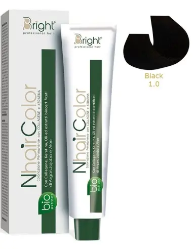 Βαφή Μαλλιών με Βιολογικά Εκχυλίσματα Nhair Bright 1.0 Μαύρο 100ml 11908 Bright Professional Hair