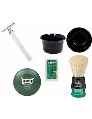 Starter Shaving Pack Proraso Shaving Soap & Omega Brush & Omega Bowl & Yaqi Safety Razor & Derby Stainless Blades 3975 HairMaker