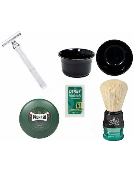 Starter Shaving Pack Proraso Shaving Soap & Omega Brush & Omega Bowl & Yaqi Safety Razor & Derby Stainless Blades OfSt-3975 H... Starter Shaving Pack Proraso Shaving Soap & Omega Brush & Omega Bowl & Yaqi Safety Razor & Derby Stainless Blades OfSt-3975 H...