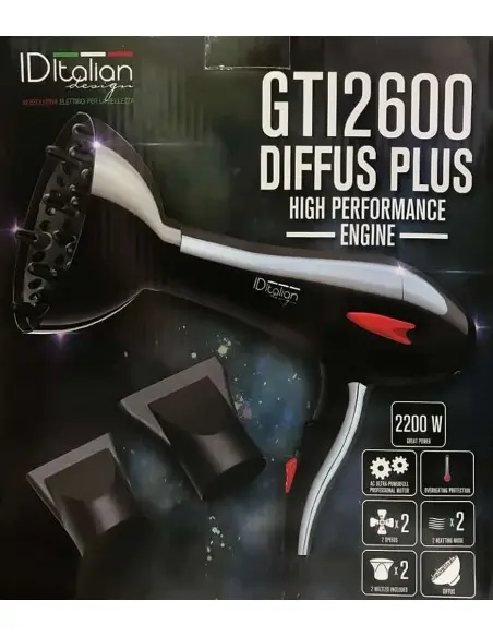 Hair Dryer With Diffuse GTI 2600 Diffus Plus 2200W ID Italian Black 12569 ID Italian Hair Dryers €36.00 €29.03