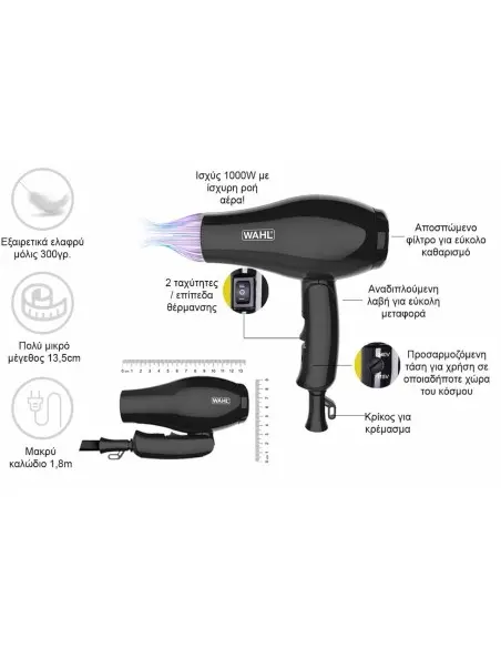 Travel Hair Dryer Ultra Fast 3402-0470 Wahl 1000Watt Disc-13389 Wahl Hotel Hair Dryers €29.90 €24.11