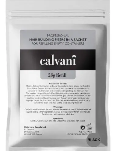 Ίνες Κερατίνης Πύκνωσης Μαλλιών Calvani Μαύρο Refill 28gr 13942 Calvani Hair Building Fibers