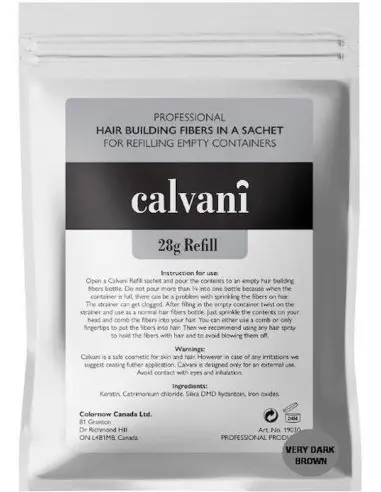 Ίνες Κερατίνης Πύκνωσης Μαλλιών Calvani Πολύ Σκούρο Καστανό Refill 28gr 13952 Calvani Hair Building Fibers
