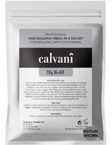 Ίνες Κερατίνης Πύκνωσης Μαλλιών Calvani Μεσαίο Καστανό Refill 28gr 13953 Calvani Hair Building Fibers