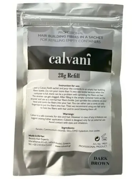 Ίνες Κερατίνης Πύκνωσης Μαλλιών Σκούρο Καστανό Refill Calvani 28gr OfSt-14102 Calvani Hair Building Fibers