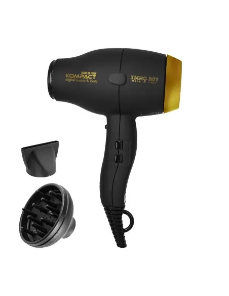 Tecno Dry Πιστολάκι Μαλλιών Kompact Turbo Digital Black Gold Ultra Ionic Line 2000w Base-14319 Tecno Dry